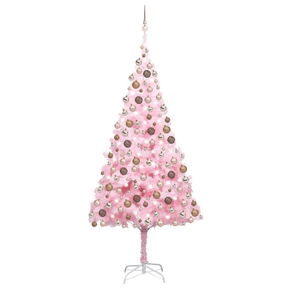 vidaXL Kunstkerstboom met verlichting en kerstballen 240 cm PVC roze afbeelding 1