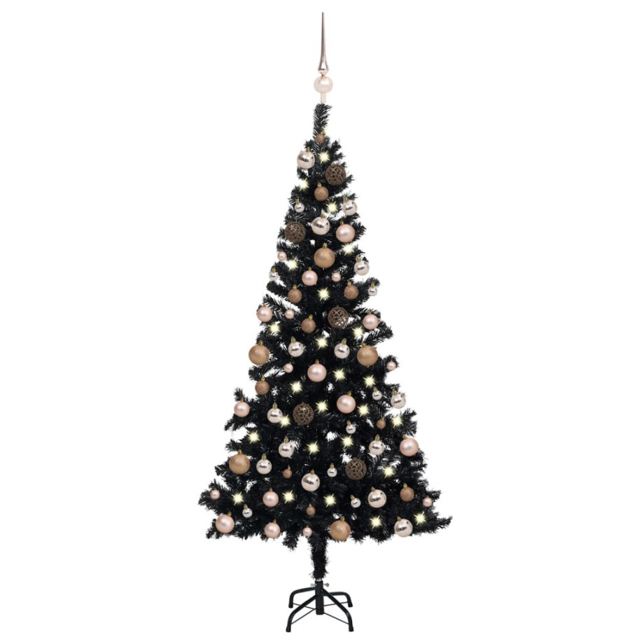 vidaXL Kunstkerstboom met verlichting en kerstballen 120 cm PVC zwart afbeelding 1