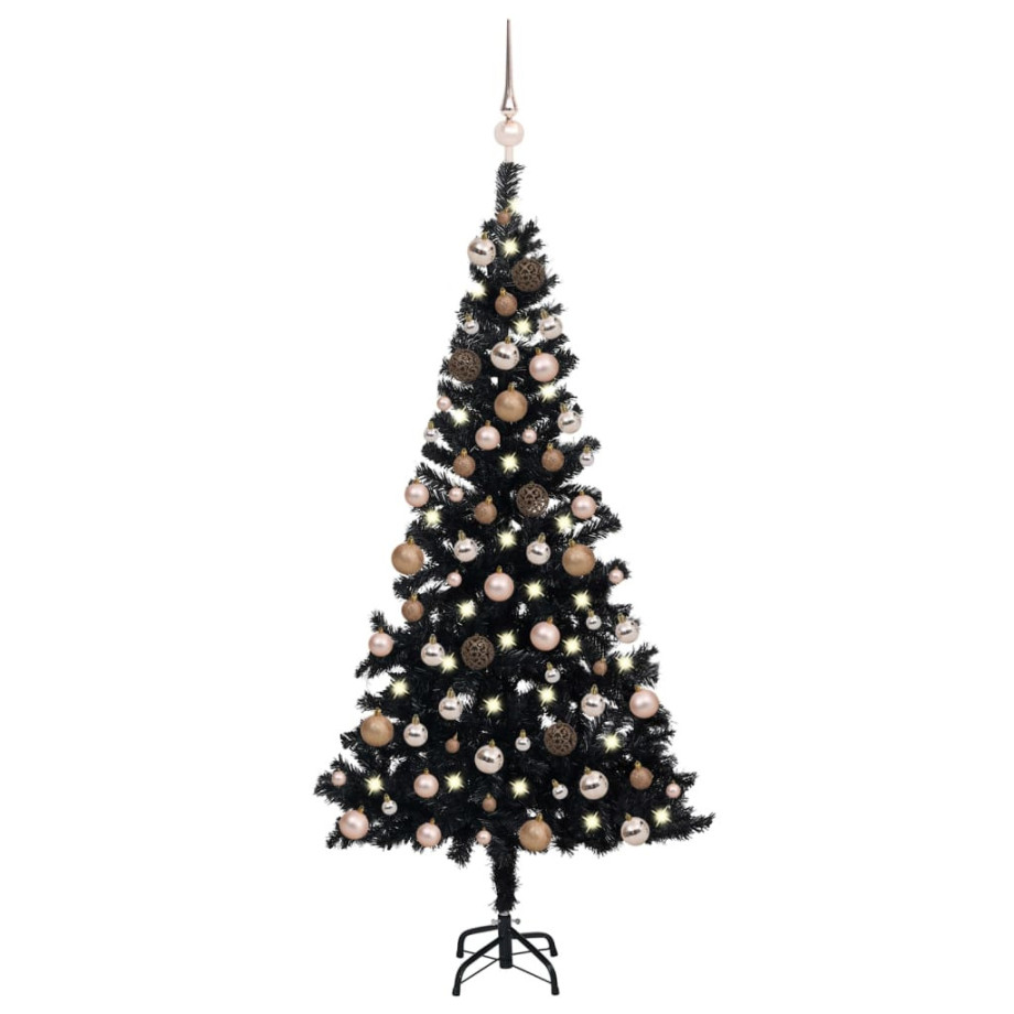 vidaXL Kunstkerstboom met verlichting en kerstballen 150 cm PVC zwart afbeelding 1