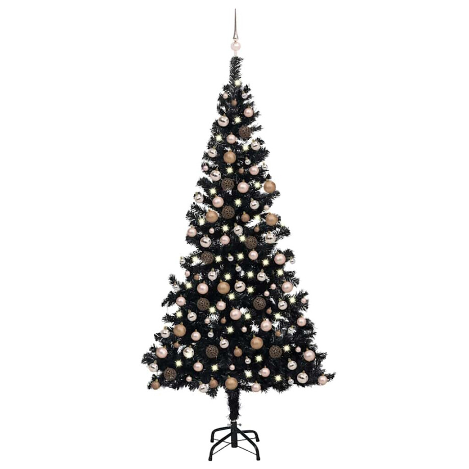vidaXL Kunstkerstboom met verlichting en kerstballen 210 cm PVC zwart afbeelding 1