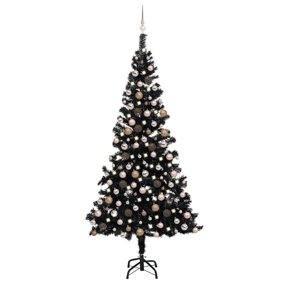 vidaXL Kunstkerstboom met verlichting en kerstballen 240 cm PVC zwart afbeelding 1