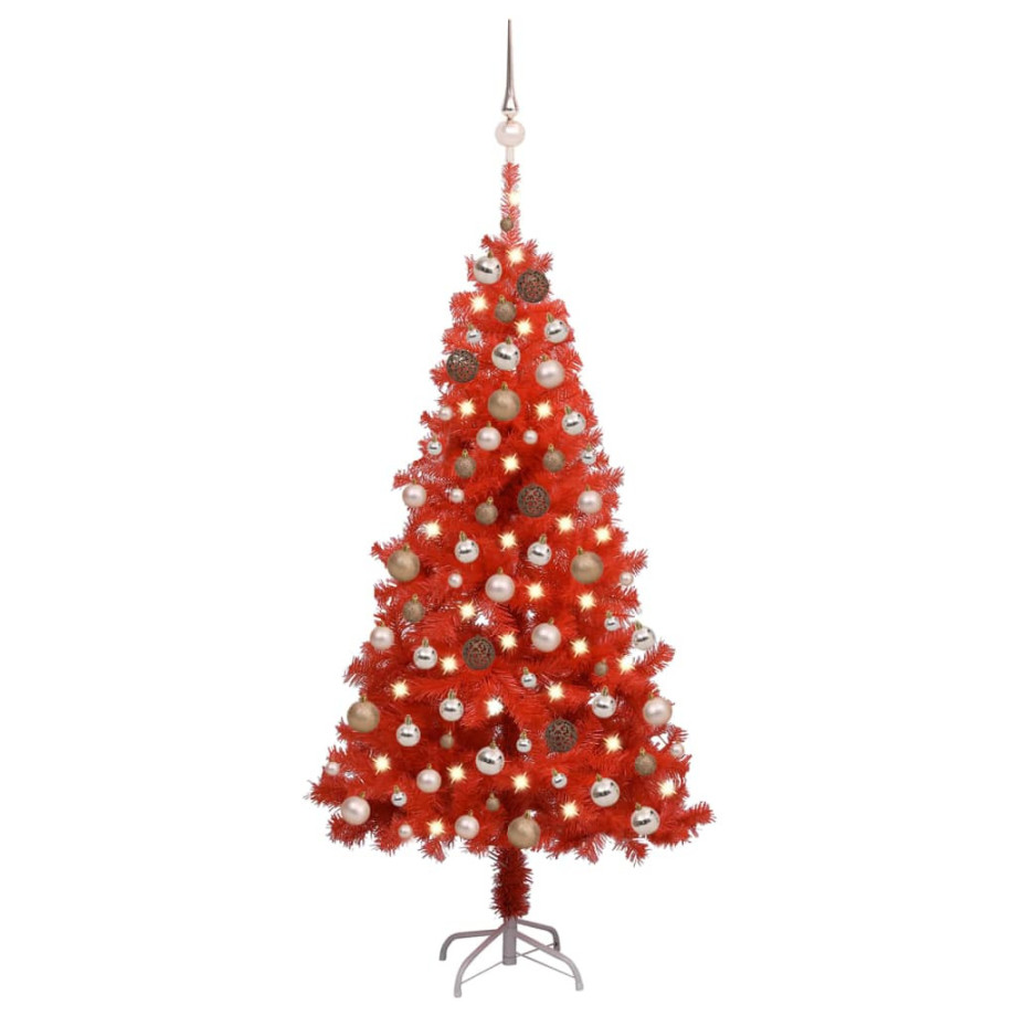 vidaXL Kunstkerstboom met verlichting en kerstballen 150 cm PVC rood afbeelding 1