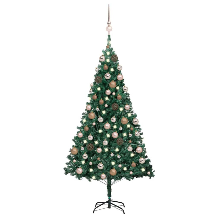 vidaXL Kunstkerstboom met verlichting en kerstballen 120 cm PVC groen afbeelding 1