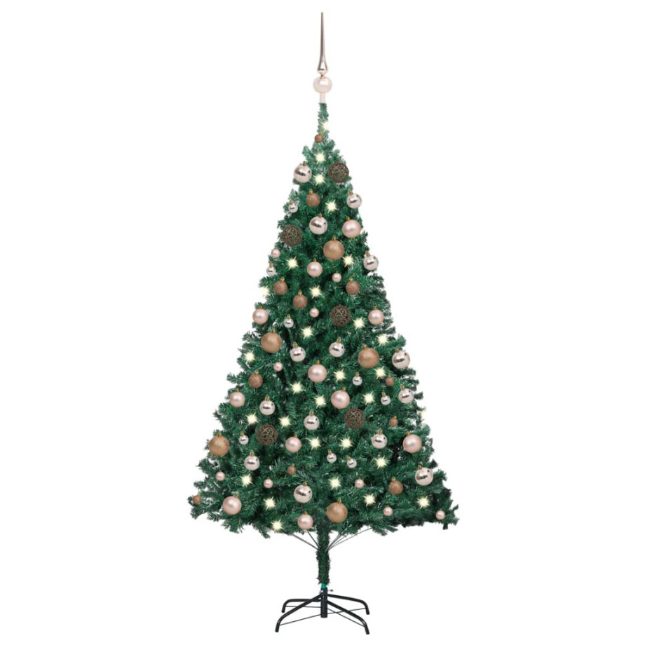 vidaXL Kunstkerstboom met verlichting en kerstballen 150 cm PVC groen afbeelding 1