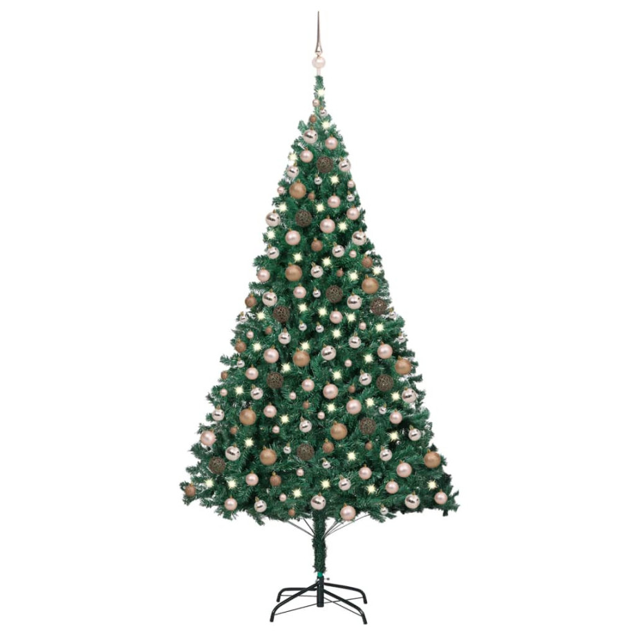 vidaXL Kunstkerstboom met verlichting en kerstballen 210 cm PVC groen afbeelding 1