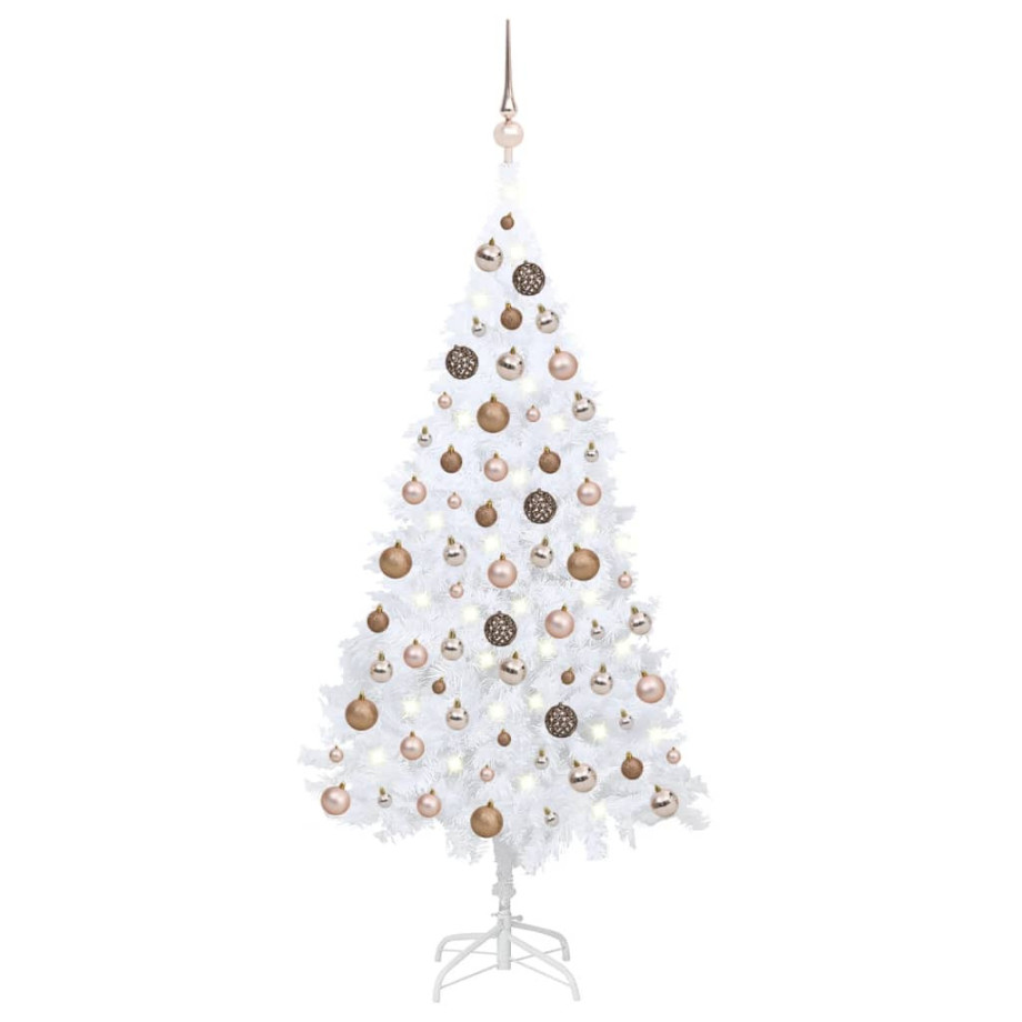 vidaXL Kunstkerstboom met verlichting en kerstballen 120 cm PVC wit afbeelding 1