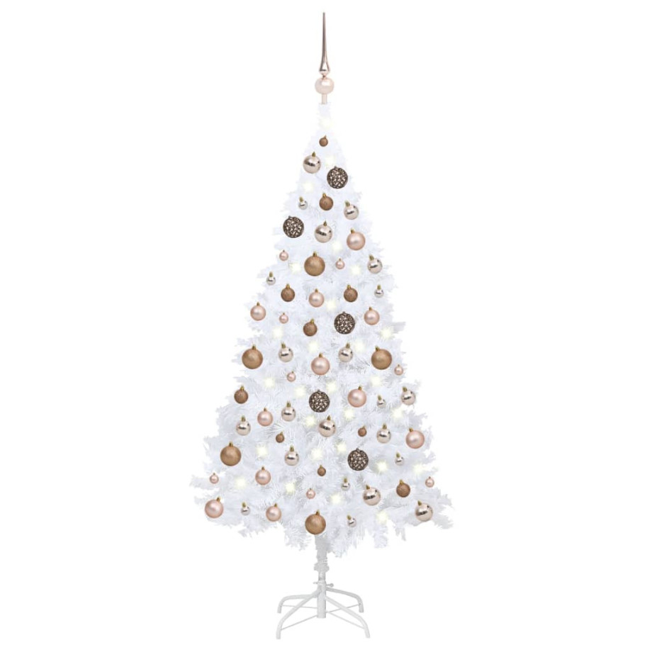 vidaXL Kunstkerstboom met verlichting en kerstballen 150 cm PVC wit afbeelding 1