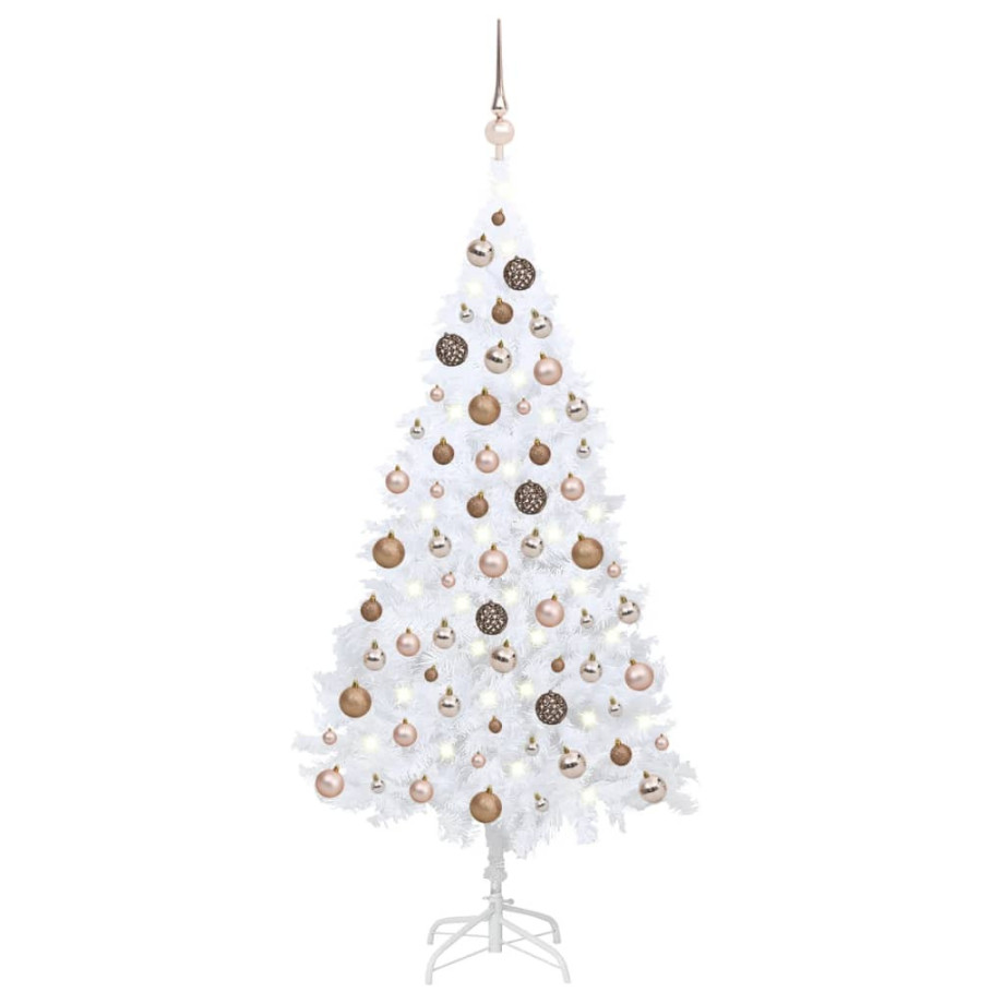 vidaXL Kunstkerstboom met verlichting en kerstballen 180 cm PVC wit afbeelding 1