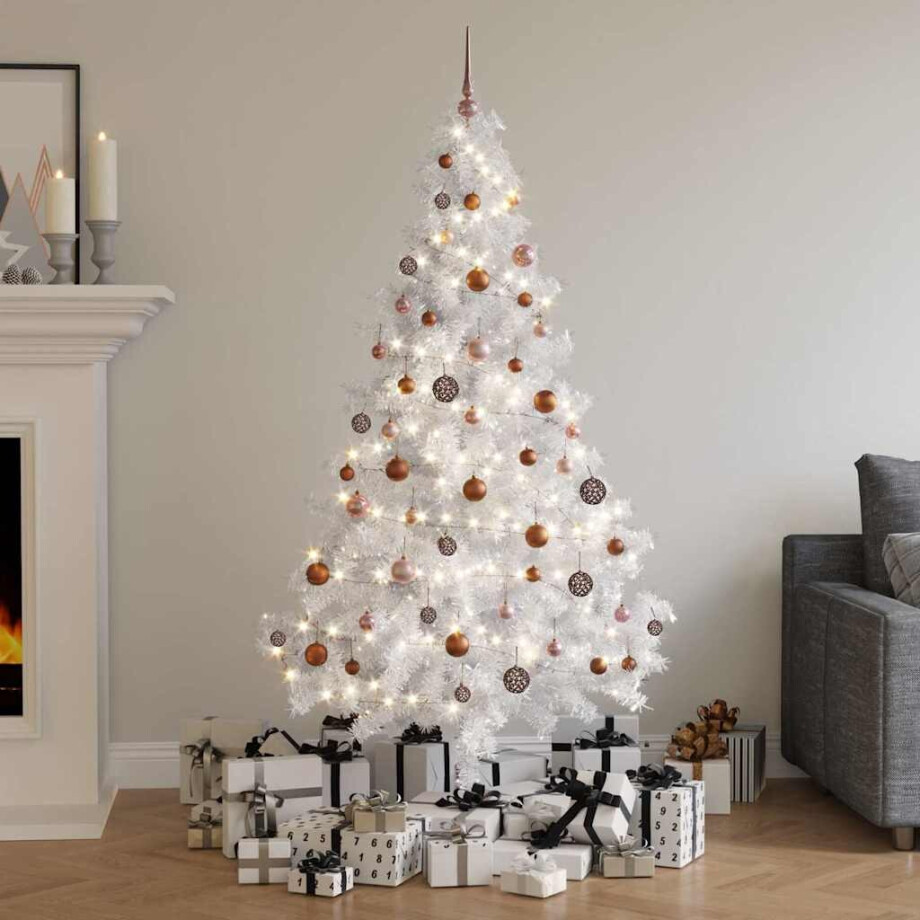 vidaXL Kunstkerstboom met verlichting en kerstballen 180 cm PVC wit afbeelding 1