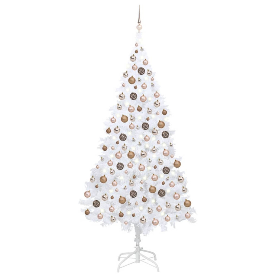 vidaXL Kunstkerstboom met verlichting en kerstballen 210 cm PVC wit afbeelding 1