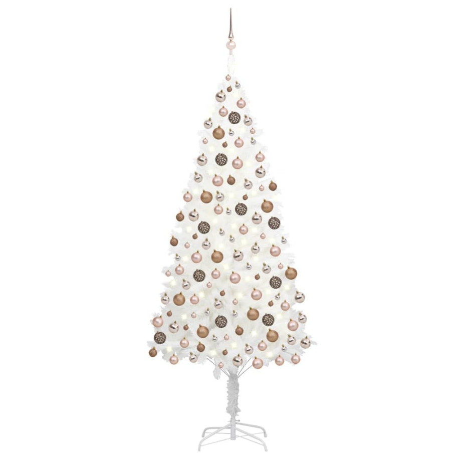 vidaXL Kunstkerstboom met verlichting en kerstballen 210 cm PVC wit afbeelding 1