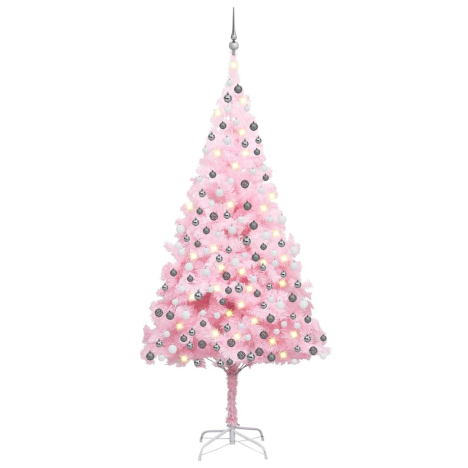 vidaXL Kunstkerstboom met verlichting en kerstballen 210 cm PVC roze afbeelding 1