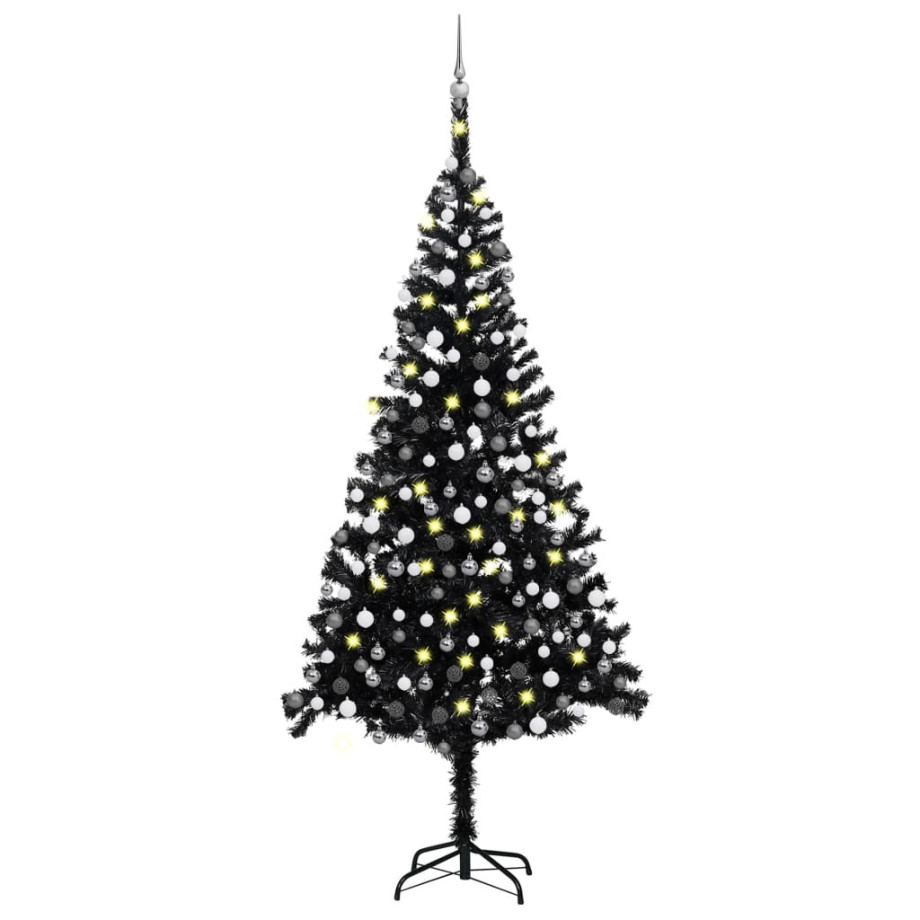 vidaXL Kunstkerstboom met verlichting en kerstballen 240 cm PVC zwart afbeelding 1