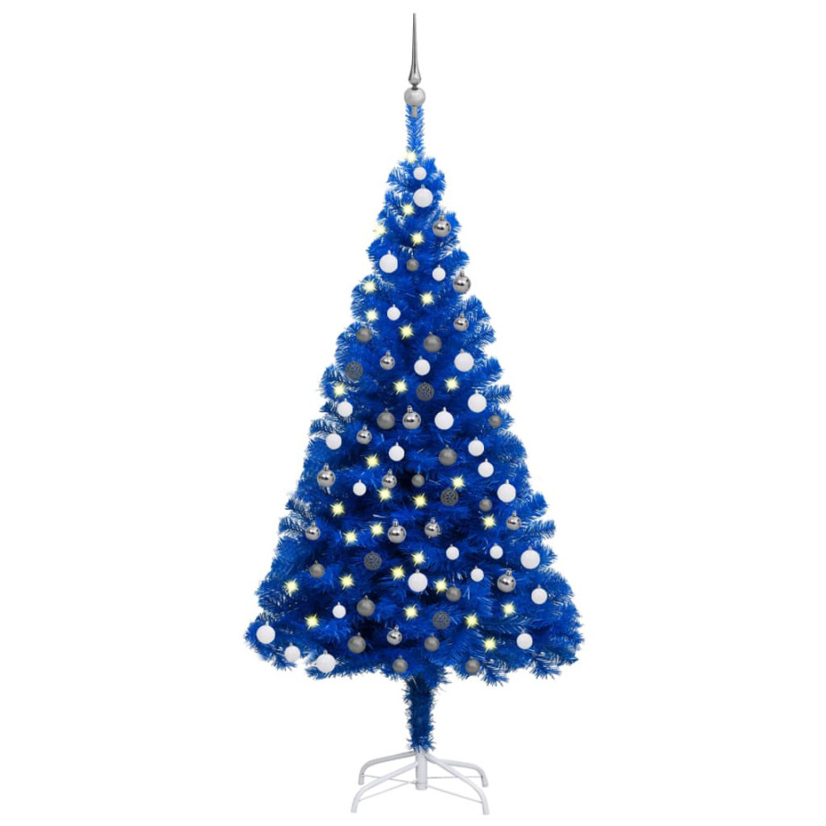 vidaXL Kunstkerstboom met verlichting en kerstballen 120 cm PVC blauw afbeelding 1