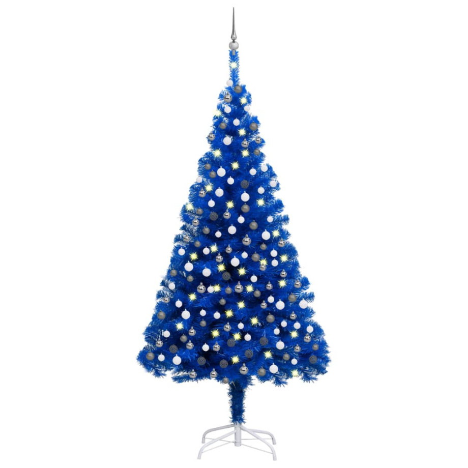 vidaXL Kunstkerstboom met verlichting en kerstballen 210 cm PVC blauw afbeelding 1