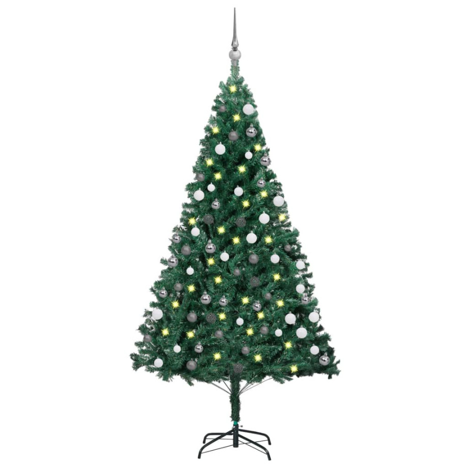 vidaXL Kunstkerstboom met verlichting en kerstballen 180 cm PVC groen afbeelding 1