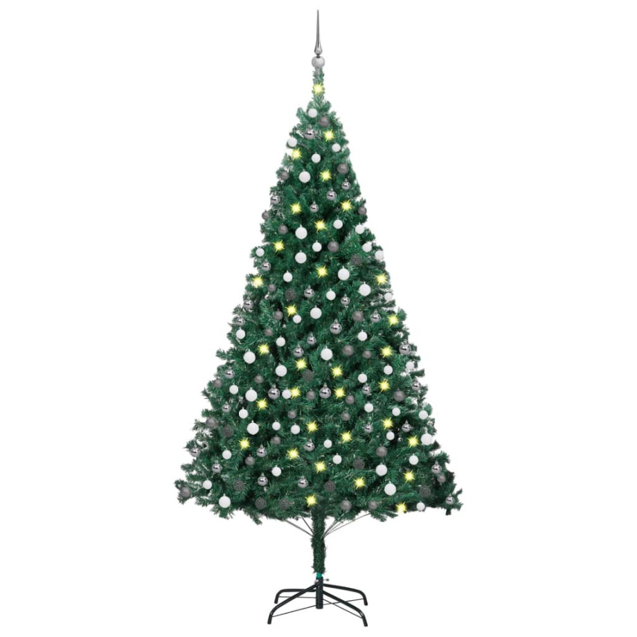 vidaXL Kunstkerstboom met verlichting en kerstballen 210 cm PVC groen afbeelding 1
