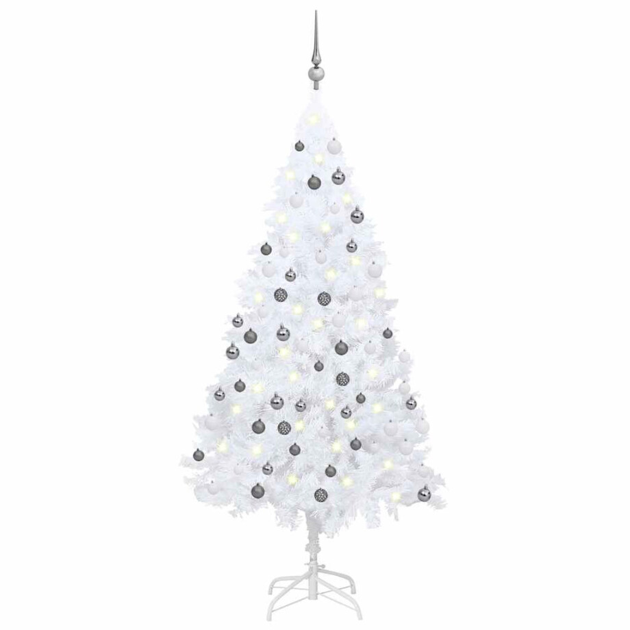vidaXL Kunstkerstboom met verlichting en kerstballen 120 cm PVC wit afbeelding 1
