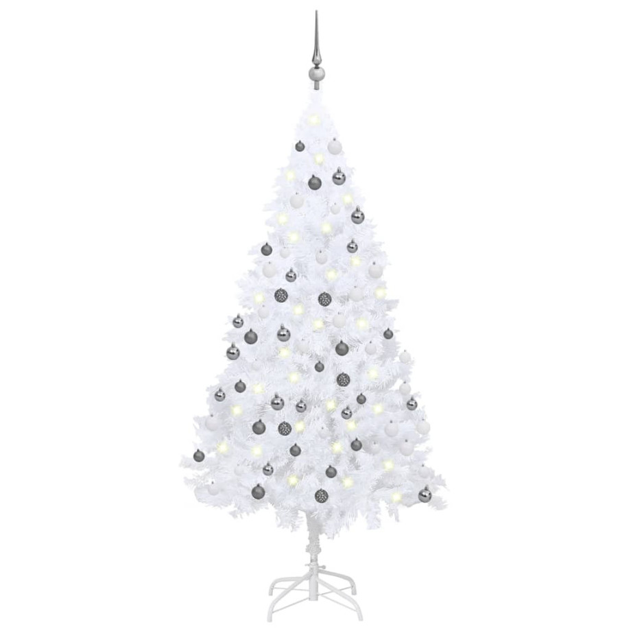 vidaXL Kunstkerstboom met verlichting en kerstballen 120 cm PVC wit afbeelding 1