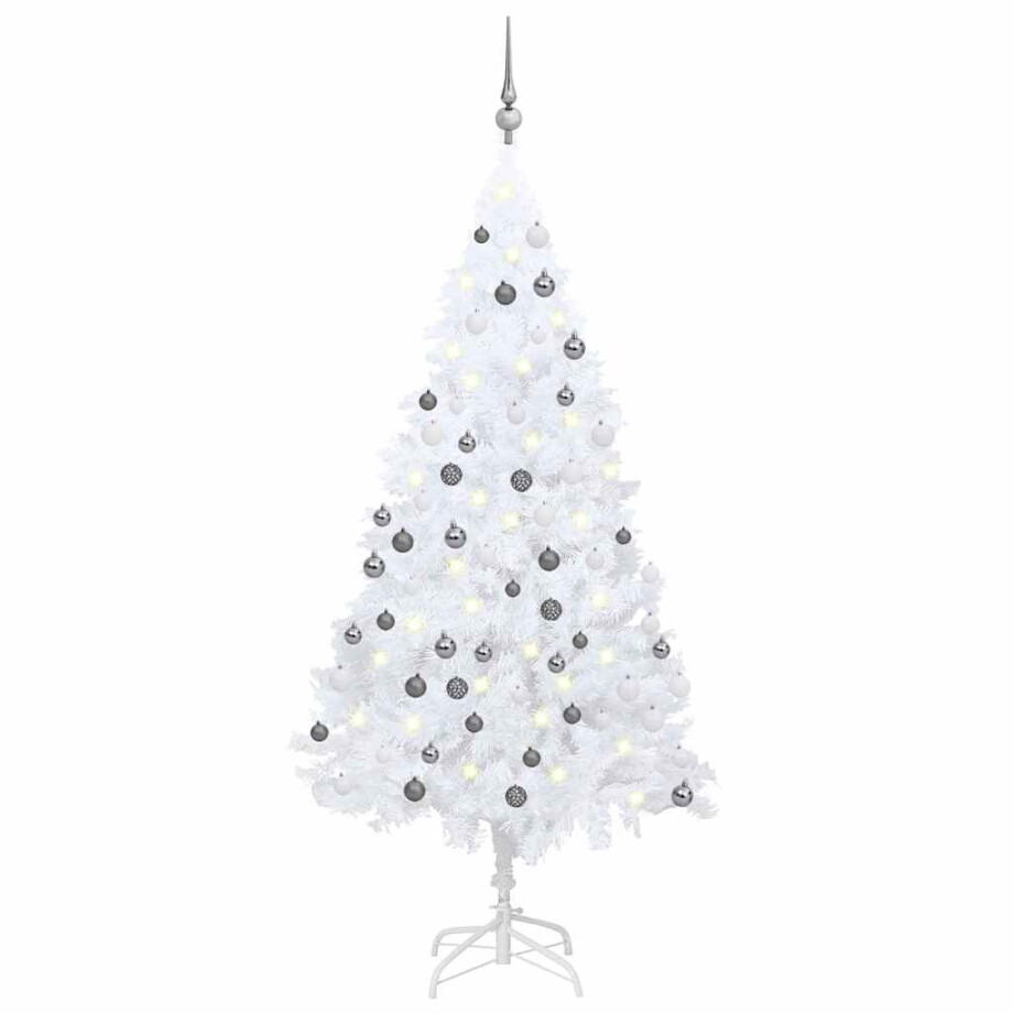 vidaXL Kunstkerstboom met verlichting en kerstballen 180 cm PVC wit afbeelding 1