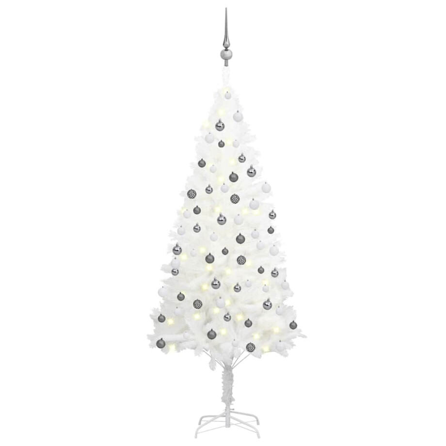 vidaXL Kunstkerstboom met verlichting en kerstballen 150 cm PVC wit afbeelding 1