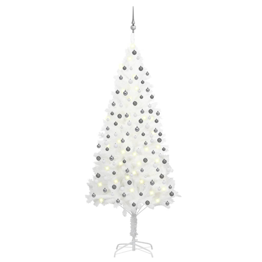 vidaXL Kunstkerstboom met verlichting en kerstballen 210 cm PVC wit afbeelding 1