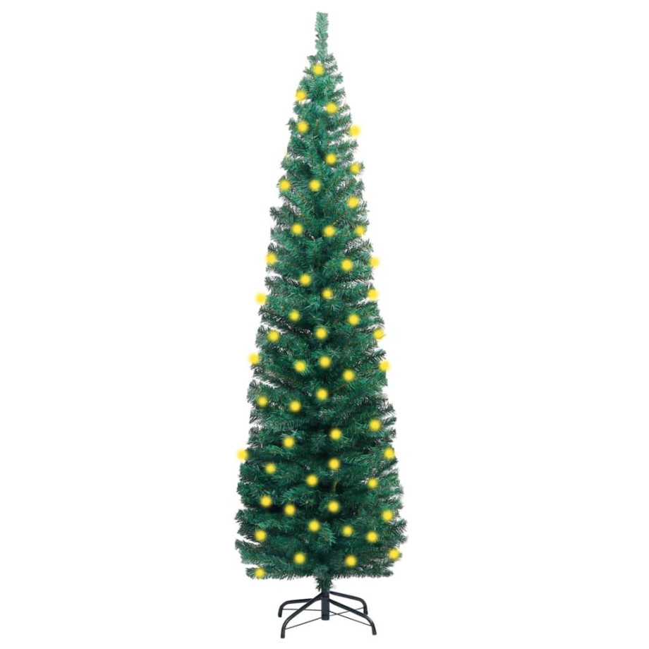 vidaXL Kunstkerstboom met verlichting standaard smal 180 cm PVC groen afbeelding 1