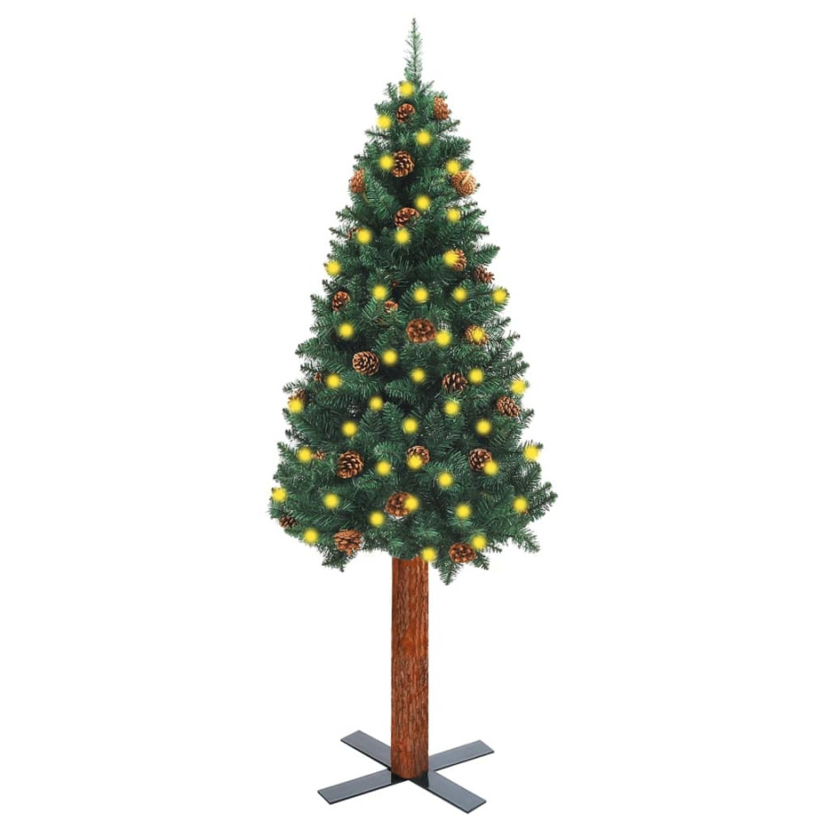 vidaXL Kerstboom met LED en hout en dennenappels smal 180 cm groen afbeelding 1