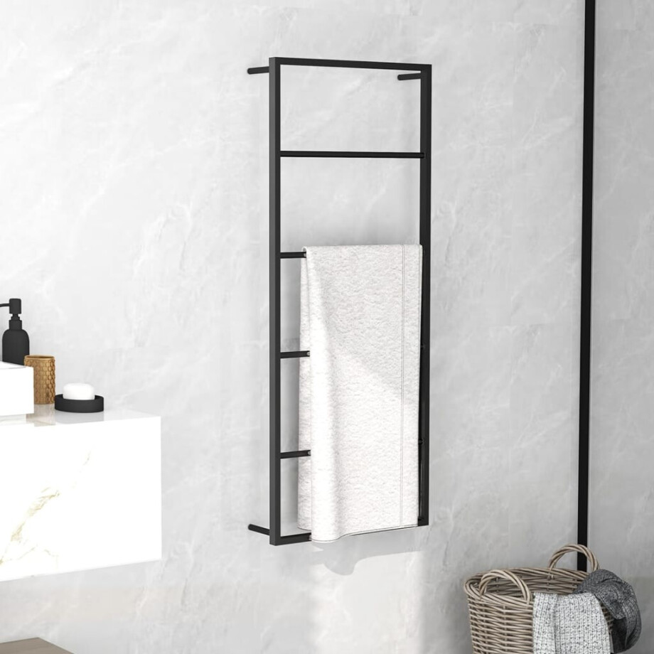 vidaXL Handdoekenrek 45x10x115 cm staal zwart afbeelding 1