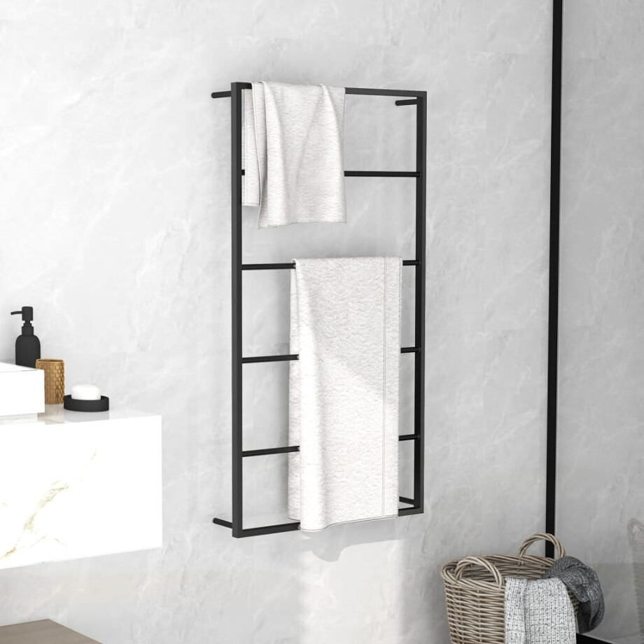 vidaXL Handdoekenrek 60x10x116 cm staal zwart afbeelding 1