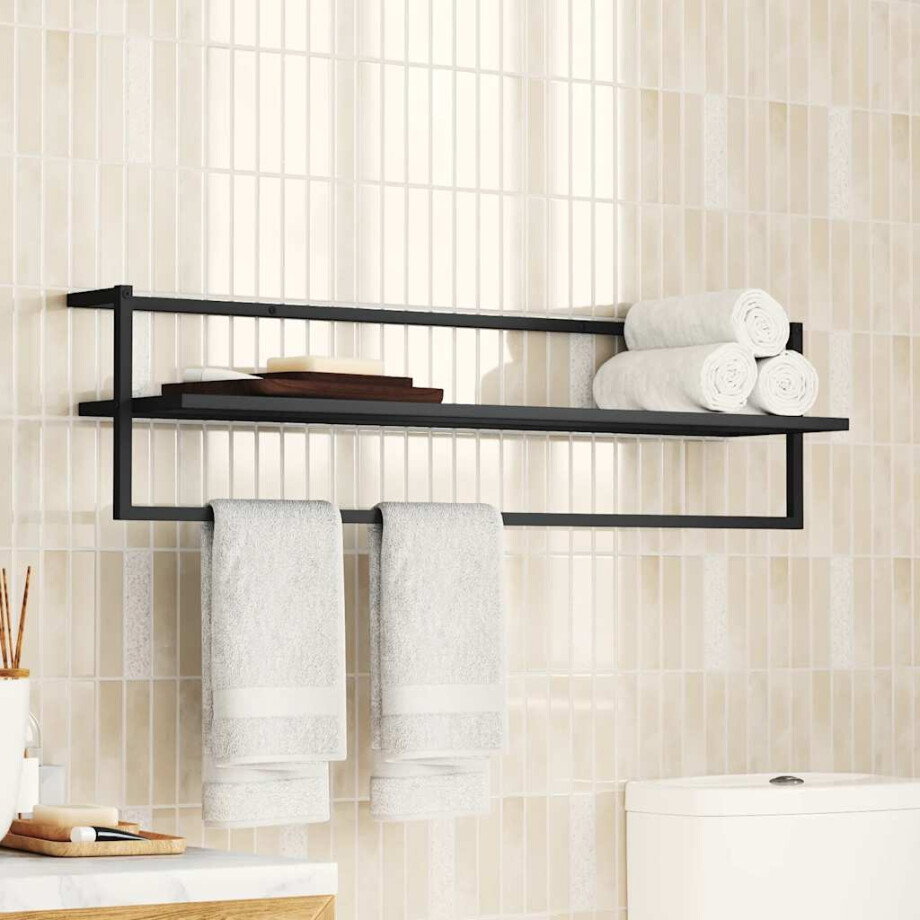 vidaXL Handdoekenrek 95x25x22 cm ijzer zwart afbeelding 1