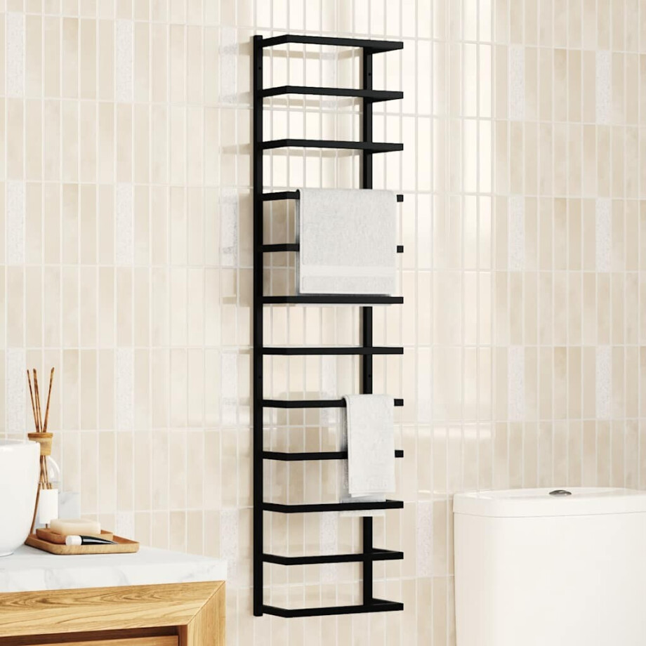 vidaXL Handdoekenrek 24x12x96 cm staal zwart afbeelding 1