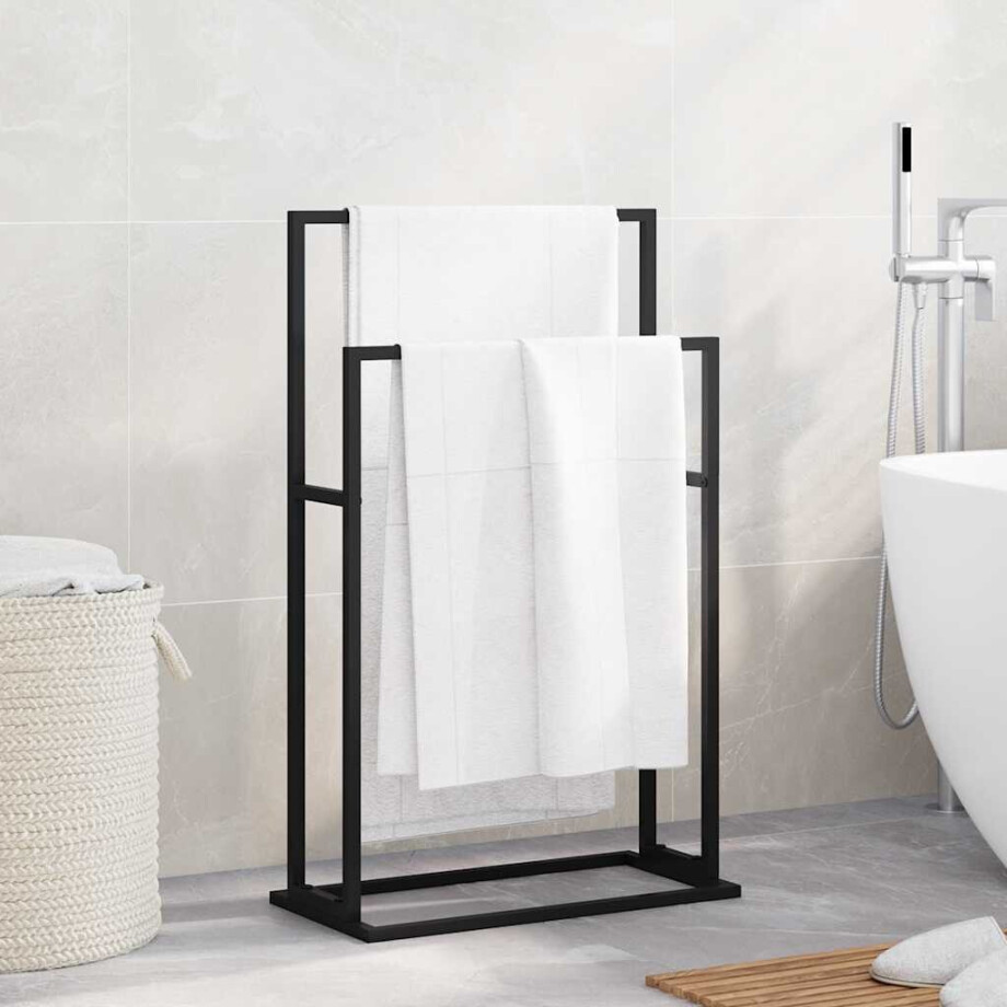 vidaXL Handdoekenrek vrijstaand 48x24x78,5 cm ijzer zwart afbeelding 1