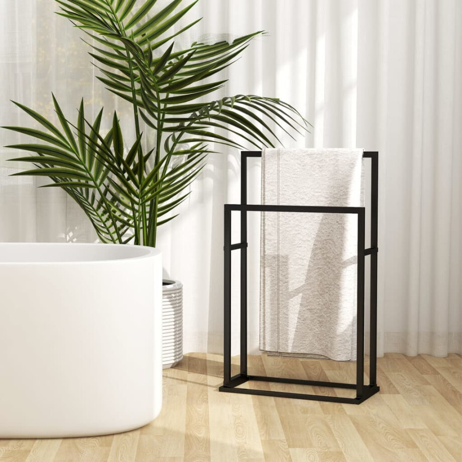 vidaXL Handdoekenrek vrijstaand 48x24x78,5 cm ijzer zwart vidaXL Handdoekenrek vrijstaand 48x24x78,5 cm ijzer zwart afbeelding 1