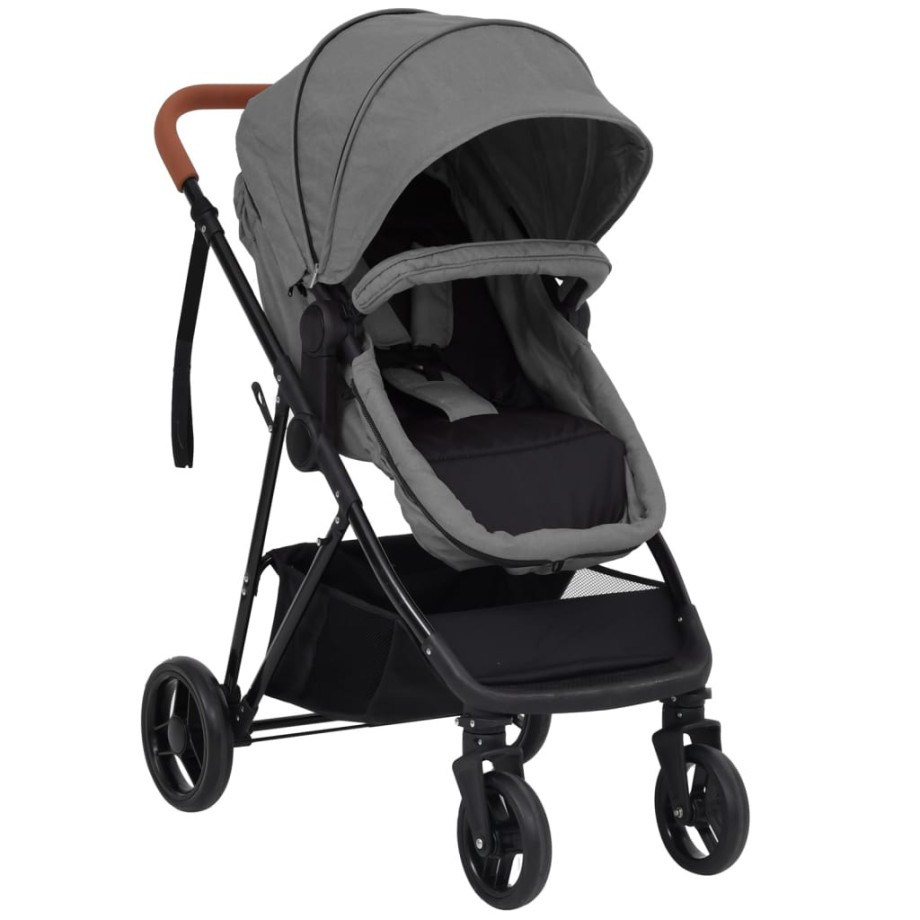 vidaXL Kinderwagen 2-in-1 staal lichtgrijs en zwart afbeelding 1