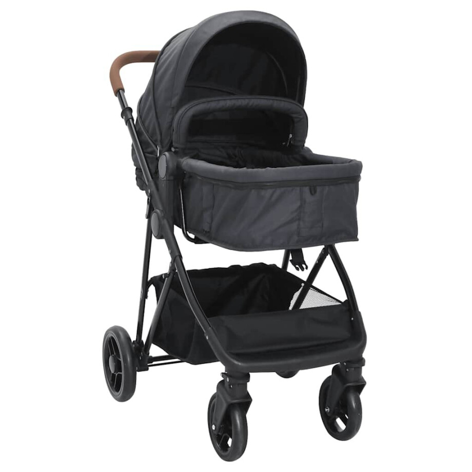 vidaXL Kinderwagen 2-in-1 staal antracietkleurig en zwart afbeelding 1