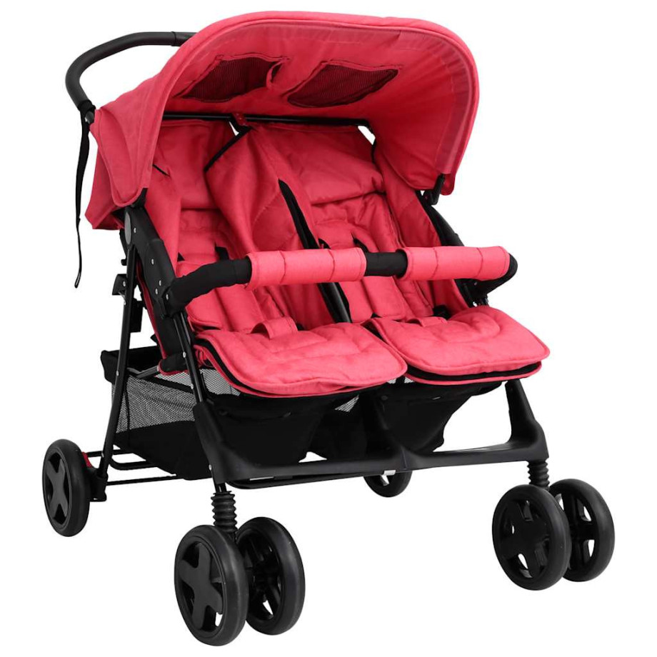 vidaXL Tweelingkinderwagen staal rood afbeelding 1