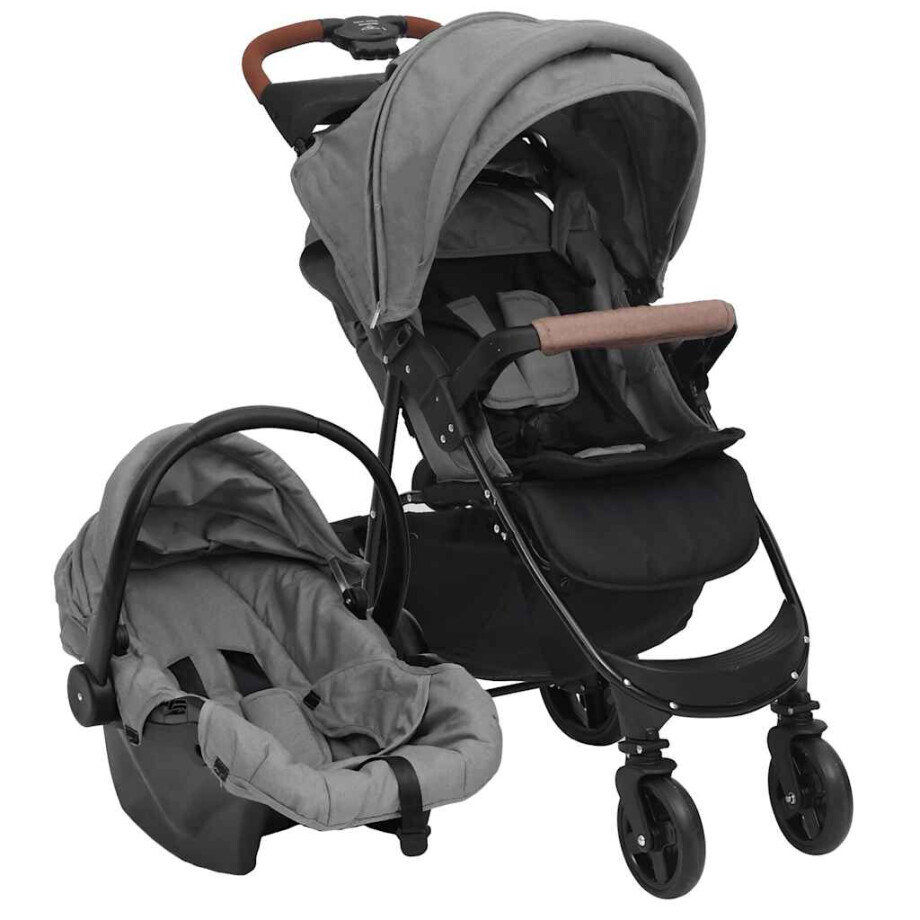 vidaXL Kinderwagen 3-in-1 staal lichtgrijs afbeelding 1