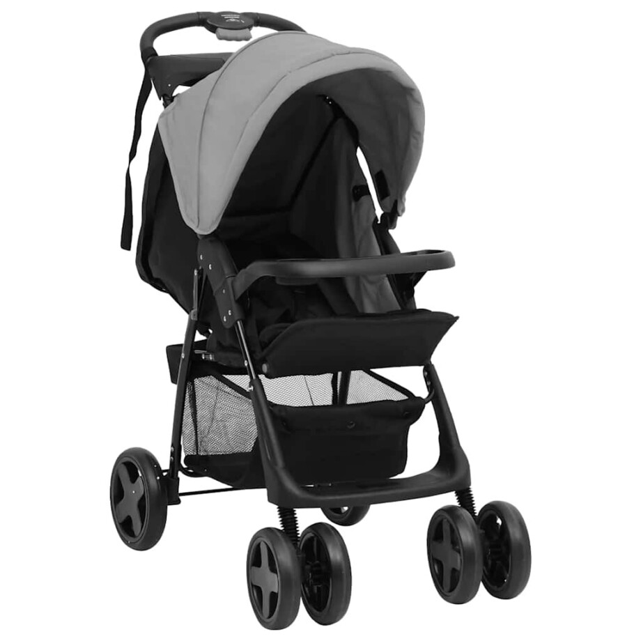 vidaXL Kinderwagen 2-in-1 staal lichtgrijs en zwart afbeelding 1