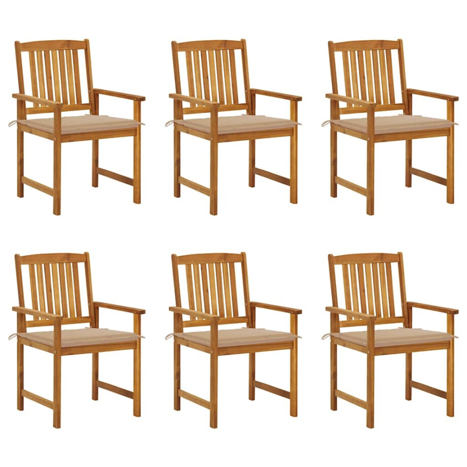 vidaXL Tuinstoelen 6 st met kussens massief acaciahout afbeelding 1