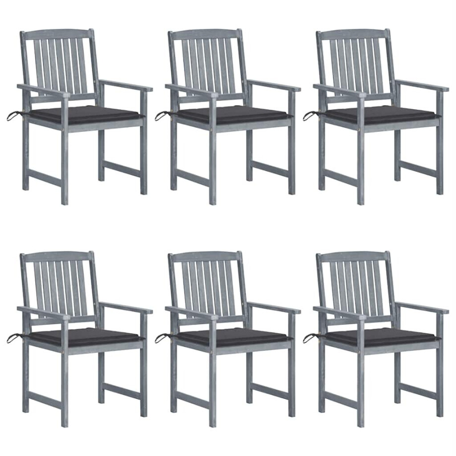 vidaXL Tuinstoelen 6 st met kussens massief acaciahout grijs vidaXL Tuinstoelen 6 st met kussens massief acaciahout grijs afbeelding 1