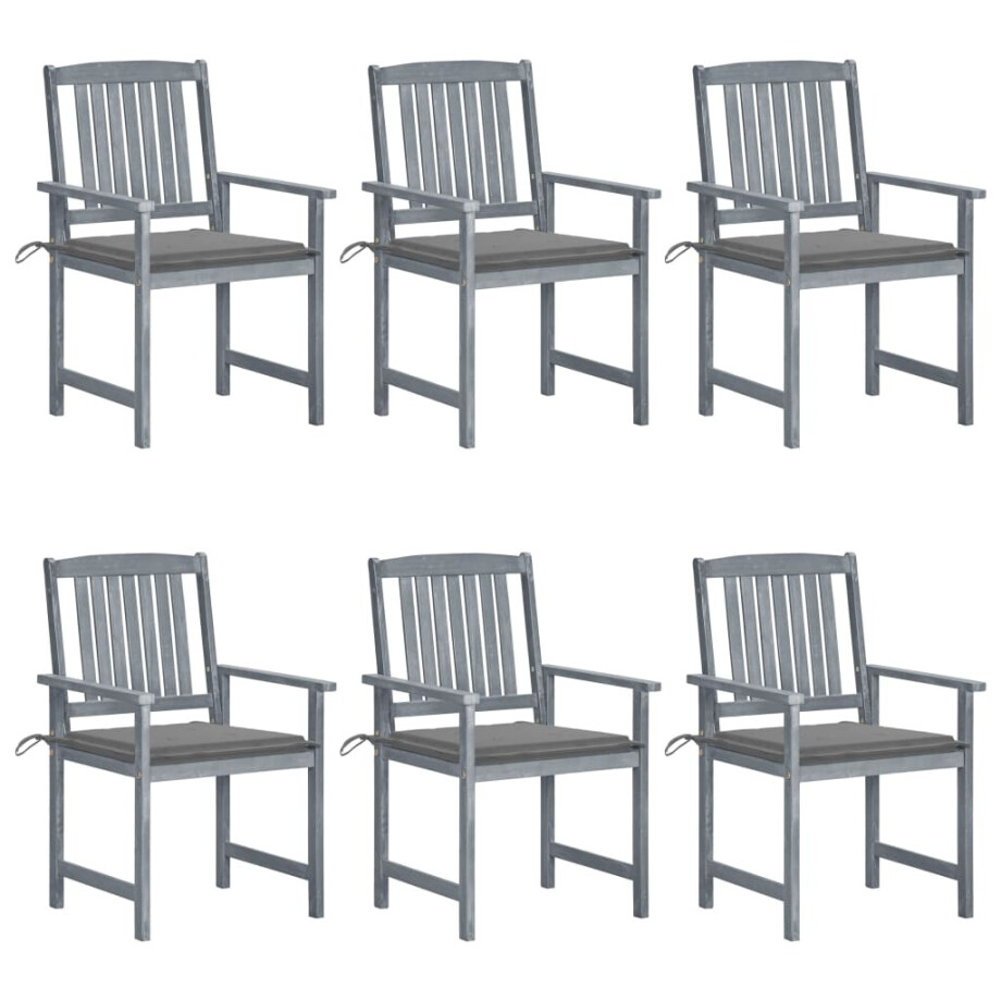 vidaXL Tuinstoelen 6 st met kussens massief acaciahout grijs vidaXL Tuinstoelen 6 st met kussens massief acaciahout grijs afbeelding 1