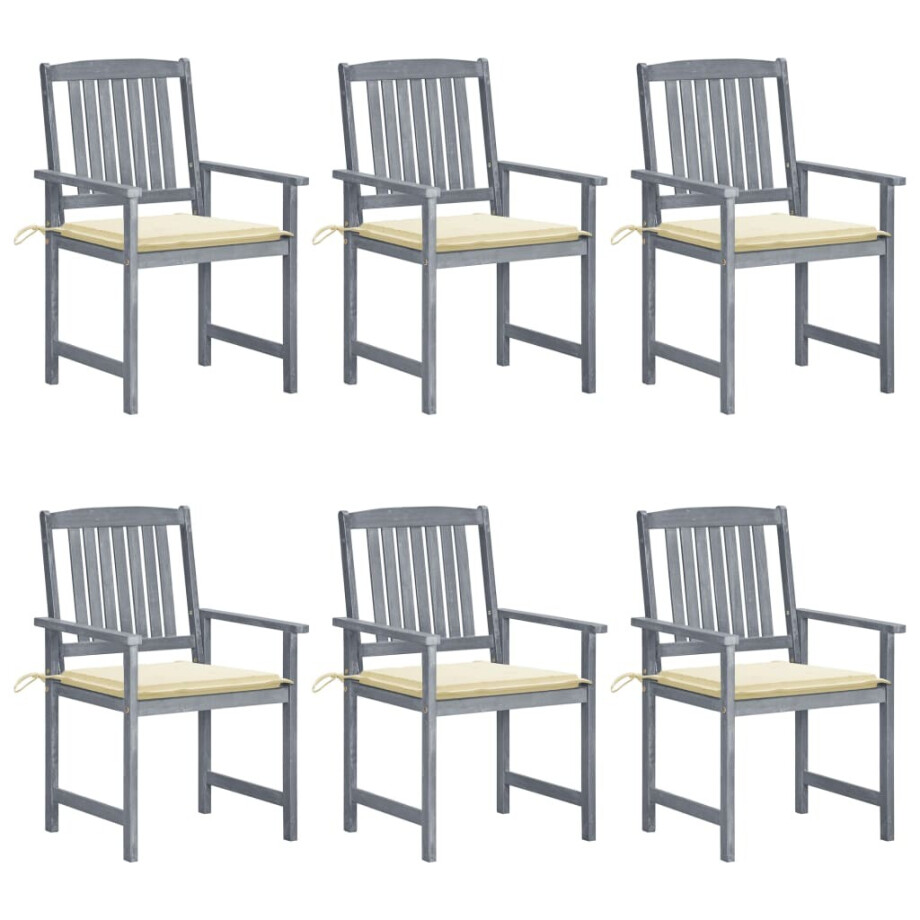 vidaXL Tuinstoelen 6 st met kussens massief acaciahout grijs vidaXL Tuinstoelen 6 st met kussens massief acaciahout grijs afbeelding 1