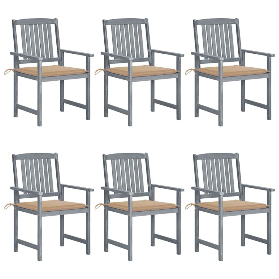 vidaXL Tuinstoelen 6 st met kussens massief acaciahout grijs vidaXL Tuinstoelen 6 st met kussens massief acaciahout grijs afbeelding 1