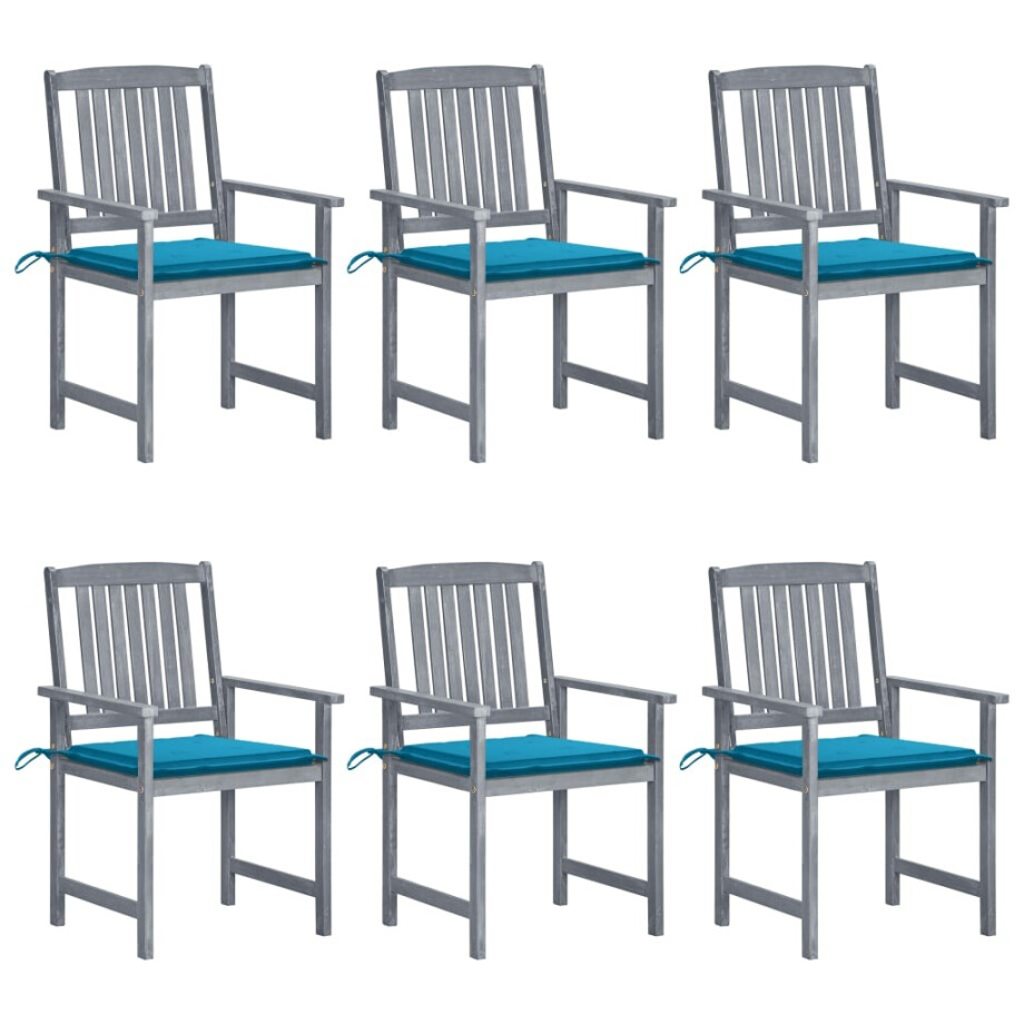 vidaXL Tuinstoelen 6 st met kussens massief acaciahout grijs vidaXL Tuinstoelen 6 st met kussens massief acaciahout grijs afbeelding 1