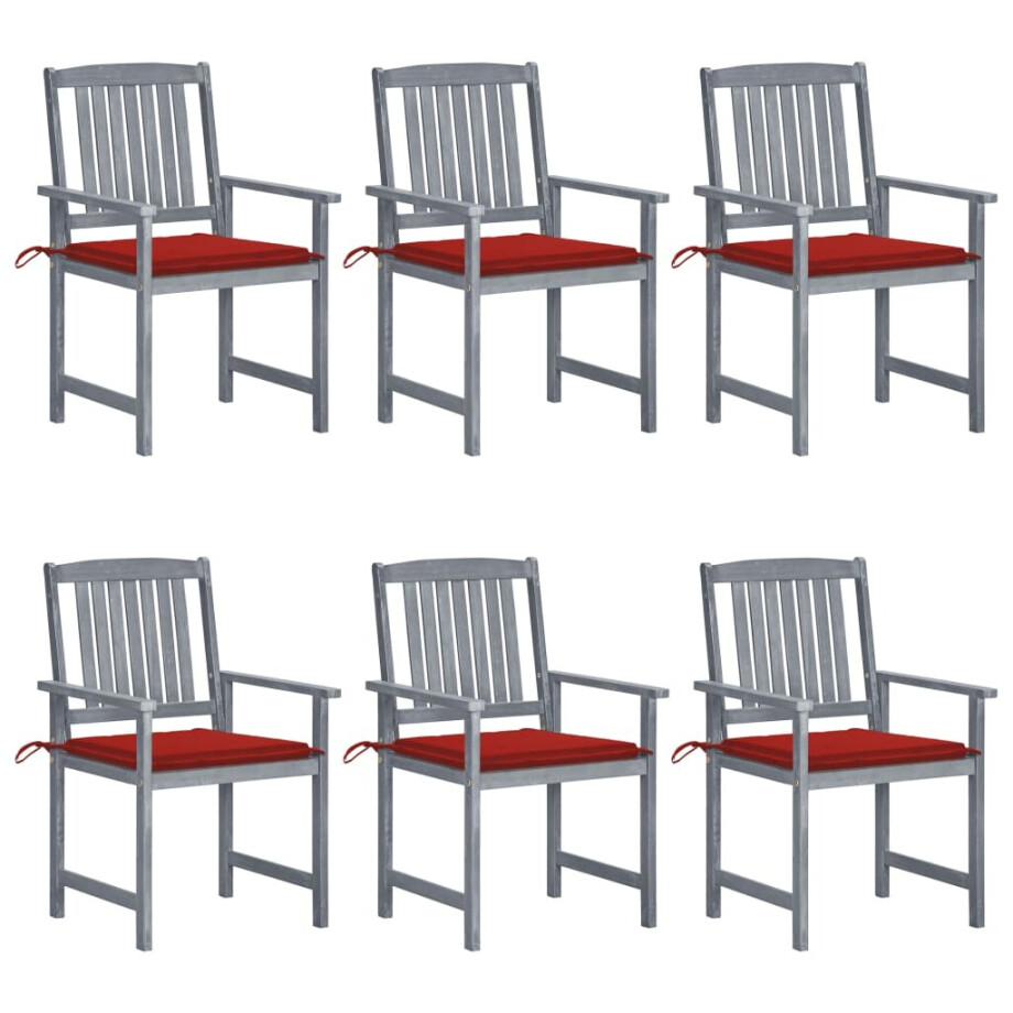 vidaXL Tuinstoelen 6 st met kussens massief acaciahout grijs vidaXL Tuinstoelen 6 st met kussens massief acaciahout grijs afbeelding 1