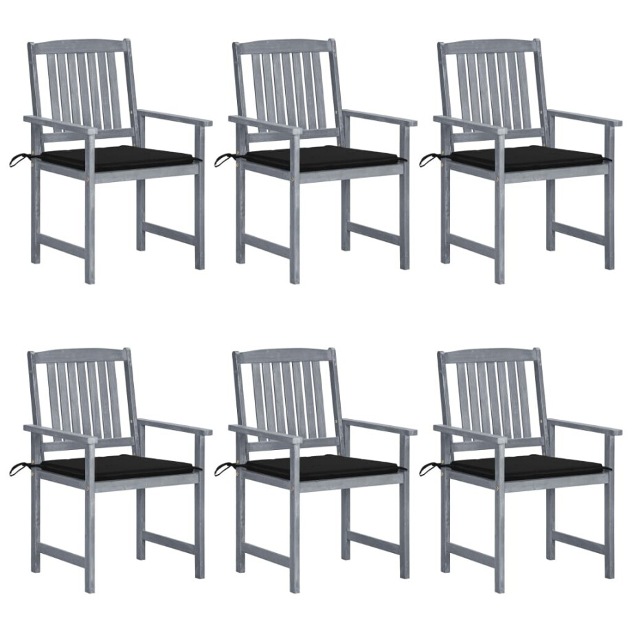 vidaXL Tuinstoelen 6 st met kussens massief acaciahout grijs vidaXL Tuinstoelen 6 st met kussens massief acaciahout grijs afbeelding 1