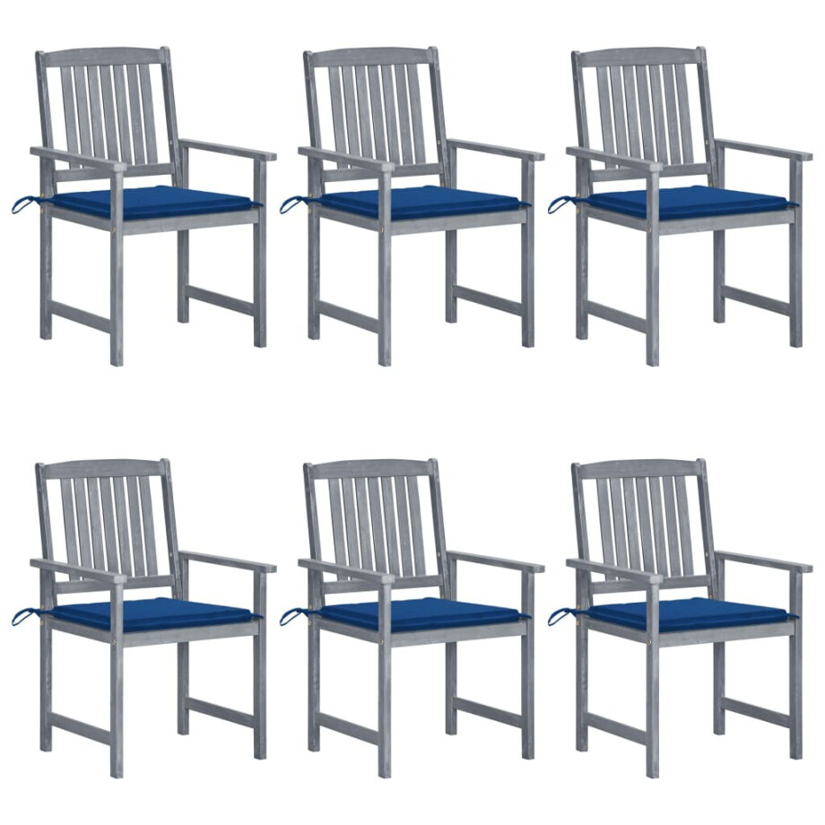 vidaXL Tuinstoelen 6 st met kussens massief acaciahout grijs vidaXL Tuinstoelen 6 st met kussens massief acaciahout grijs afbeelding 1