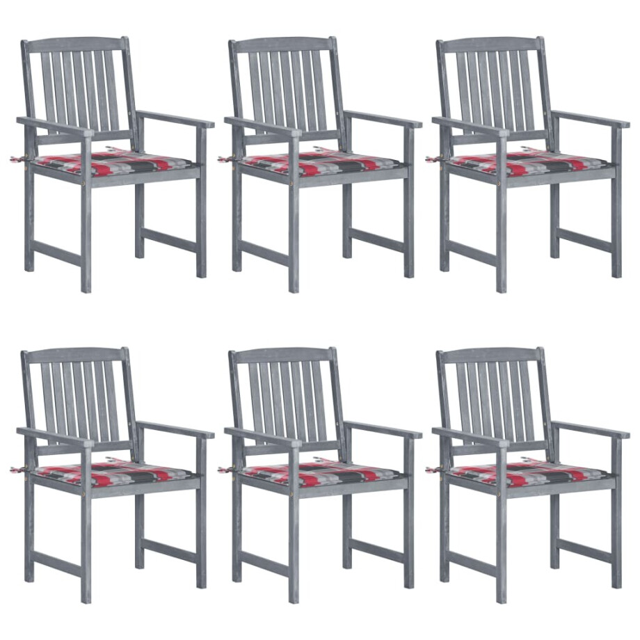 vidaXL Tuinstoelen 6 st met kussens massief acaciahout grijs vidaXL Tuinstoelen 6 st met kussens massief acaciahout grijs afbeelding 1