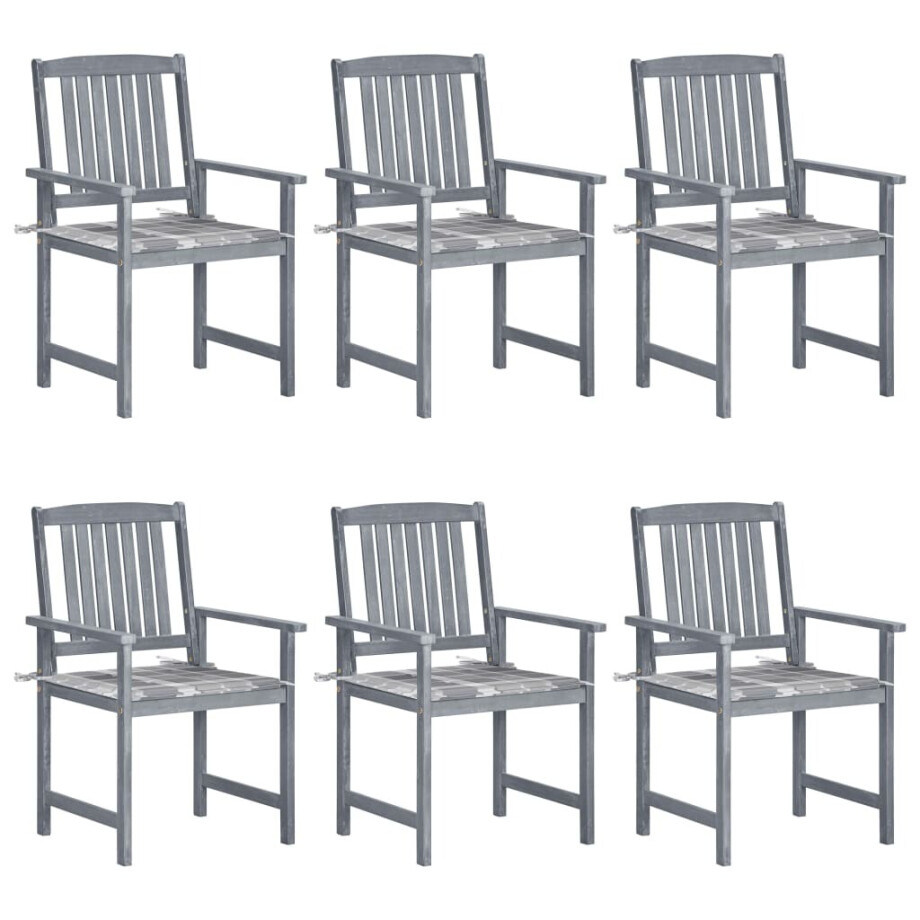 vidaXL Tuinstoelen 6 st met kussens massief acaciahout grijs vidaXL Tuinstoelen 6 st met kussens massief acaciahout grijs afbeelding 1